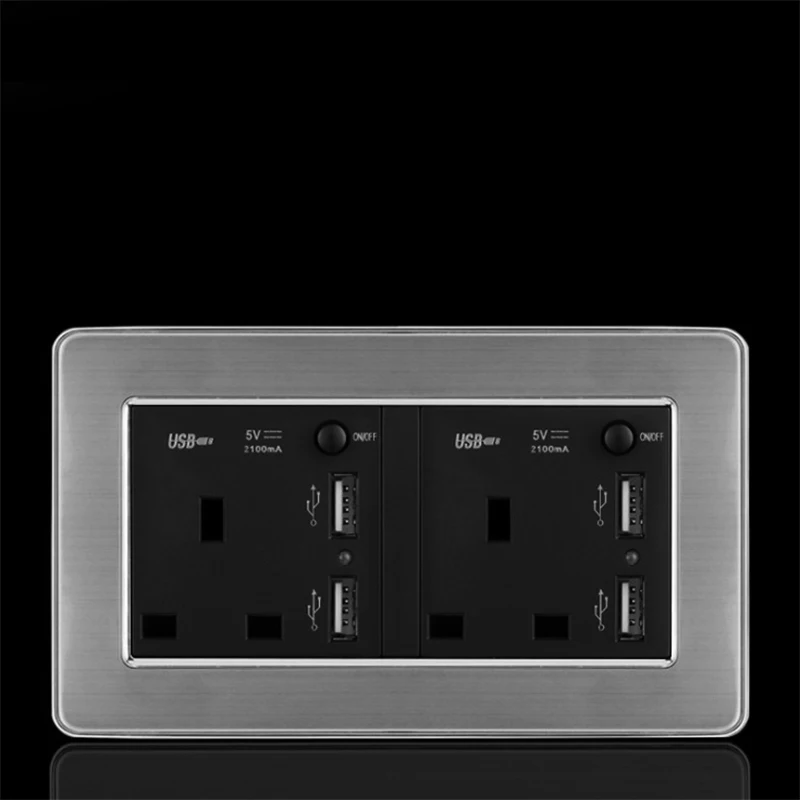 Розетка настенная из нержавеющей стали 2 USB порта 1 А|Электрические розетки| |