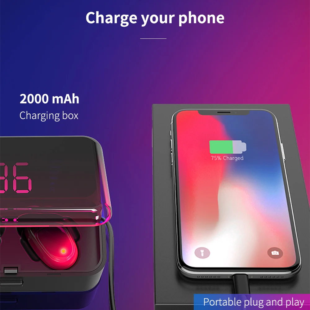 ES01 TWS светодиодный Bluetooth наушники V5.0 Touch беспроводные наушники 9D стерео спортивные водонепроницаемые гарнитура с микрофоном
