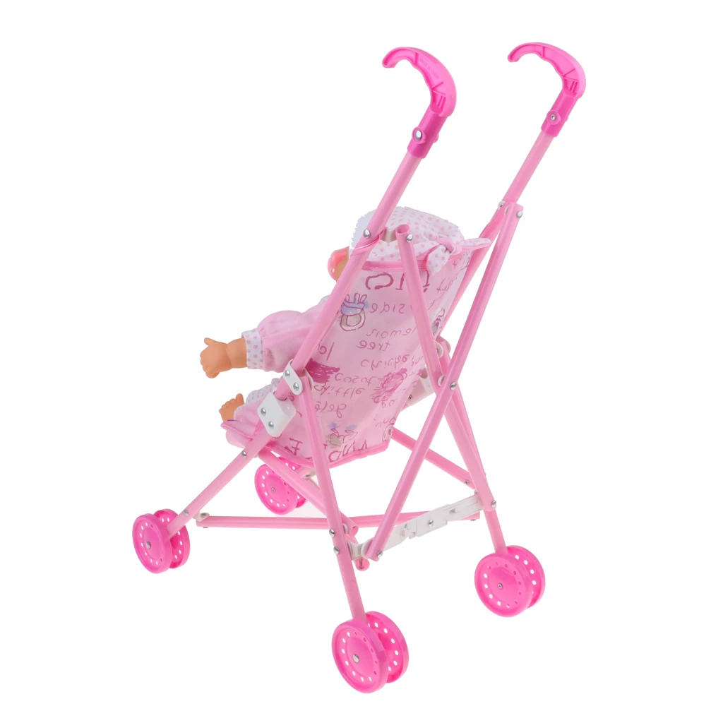 

Simulation Baby Doll Can Cry Laugh and Mini Pink Push Cart Model Stroller Toy Set For Nursery Room Decoration
