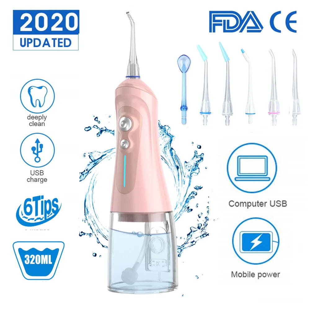 

6 Modes Dental Oral Irrigator Professional Water Flosser with 320ml WaterTank Portable USB Rechargeable Water Flosser for Travel
