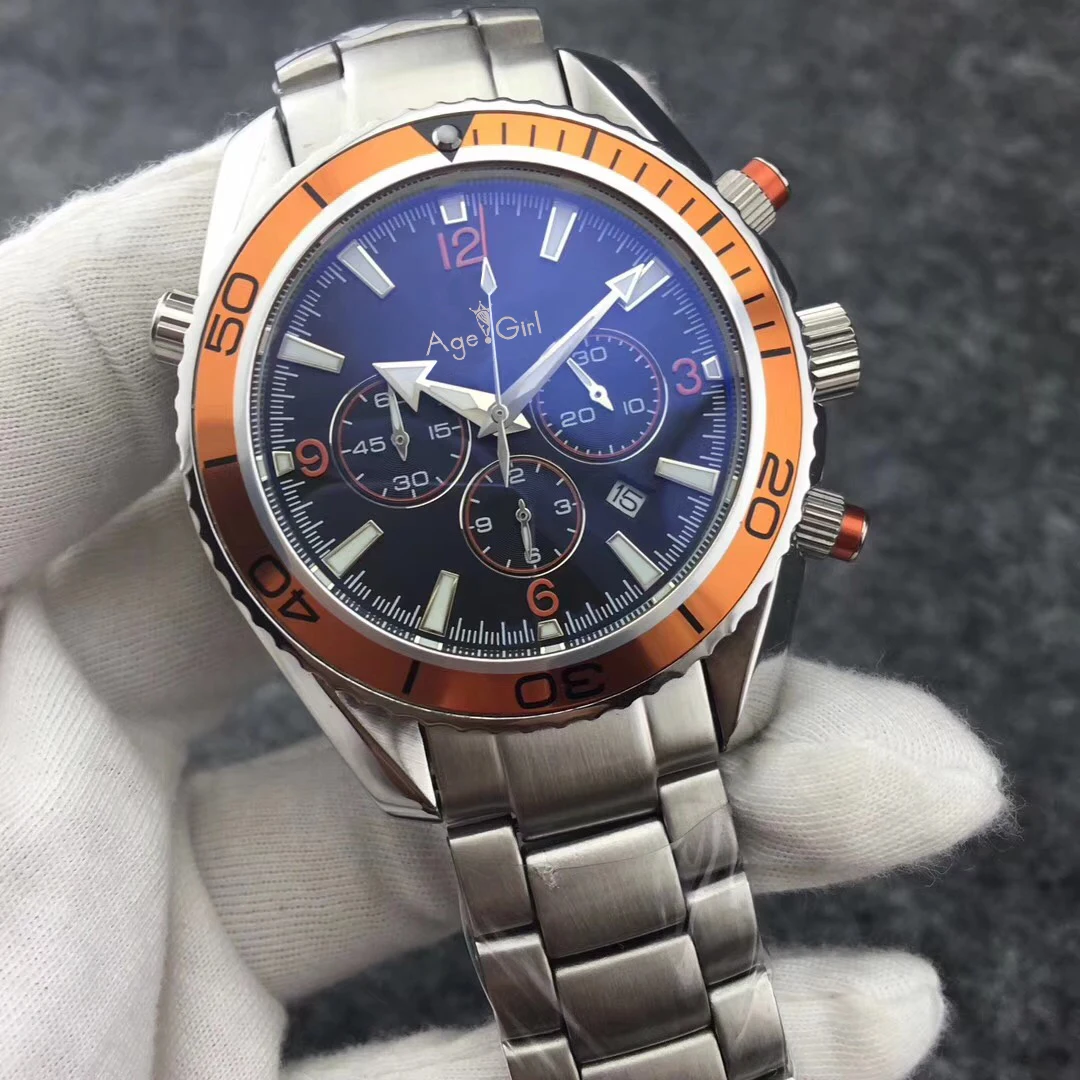 Orange Steel Роскошные Брендовые мужские профессиональные спортивные часы для дайвинга модные из нержавеющей стали оранжевый синий черный кварцевый хронограф мастер водонепроницаемый - Цвет: Orange Steel