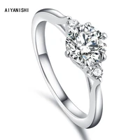 aiyanishi sterling 925 silver band rings for women jewelry simple design 3 stones bridal wedding engagement ring gift bijoux