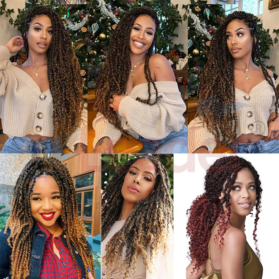 

Leeons Passion Twist Crochet Braiding Hair Synthetic Hair Faux Locs Crochet Braids 18Inchs Long Wavy Ombre Extensions For Women
