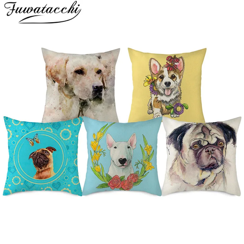 Льняная наволочка Fuwatacchi с изображением собаки для подушки милыми животными