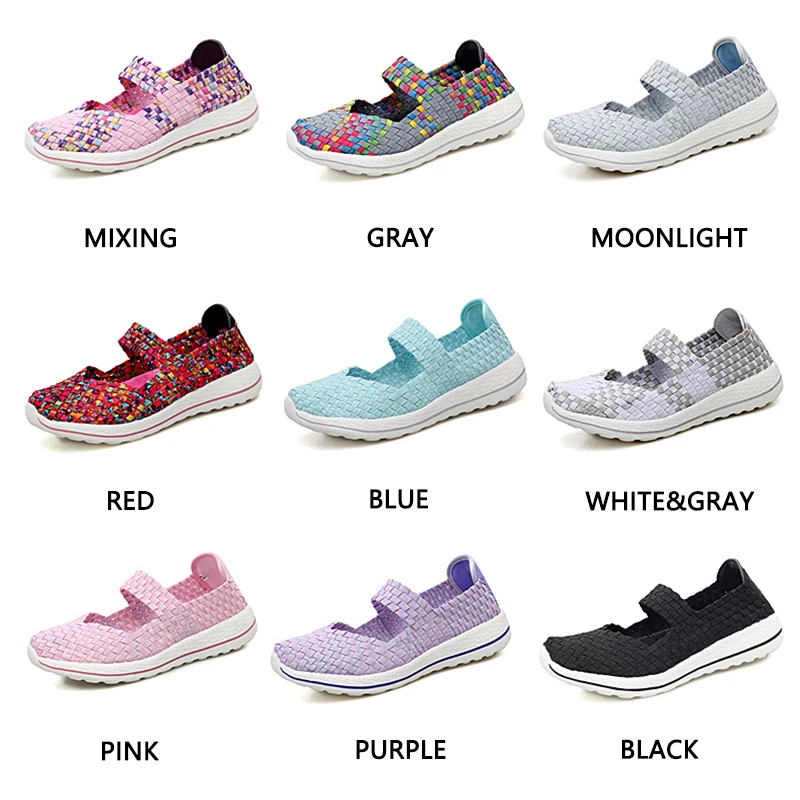 STRONGSHEN Summer Breathable Women Loafers Women Shoes Handmade Elastic Women Flat Slip on Shiny Nylon Shoes Woman 9 Colors
