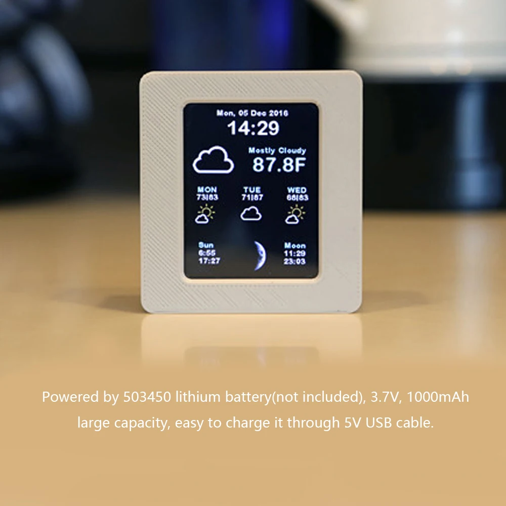 

Household Intelligent Wifi Weather Report Clock Time Data Tempearture Display with 2.4inch TFT Color Screen