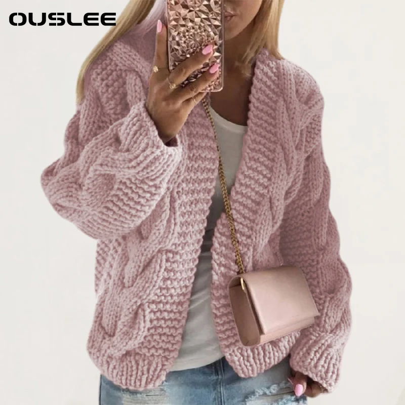 

Женский кардиган оверсайз OUSLEE, вязаный, розовый, зимний