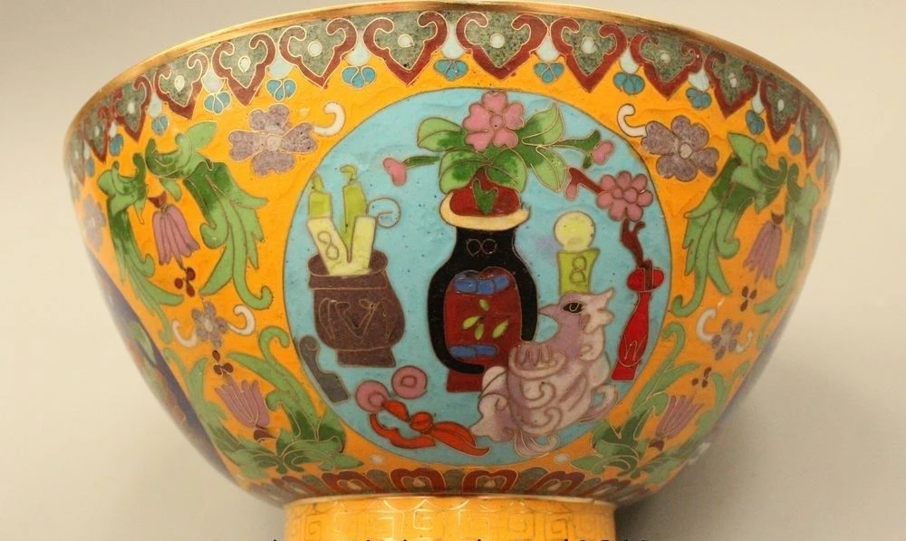 4 &quotмаркированный китайский из перегородчатой эмали бронзы 24 К золото