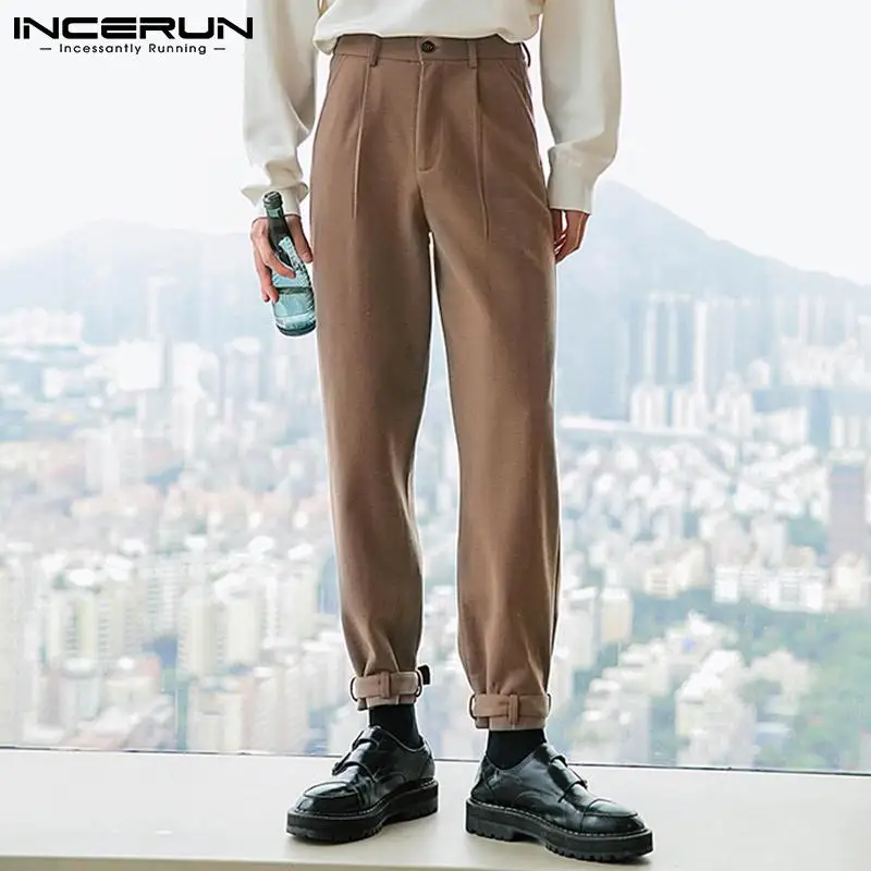 

Men Casual Solid Color Pants INCERUN Leisure Buttons Trousers Man Baggy Bottoms 2021 Fashion Stylish Pantalones Streetwear S-5XL
