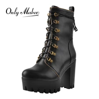 onlymaker womens lace up black matte platform ankle booties high heels sexy lady short boots plus size us5us15