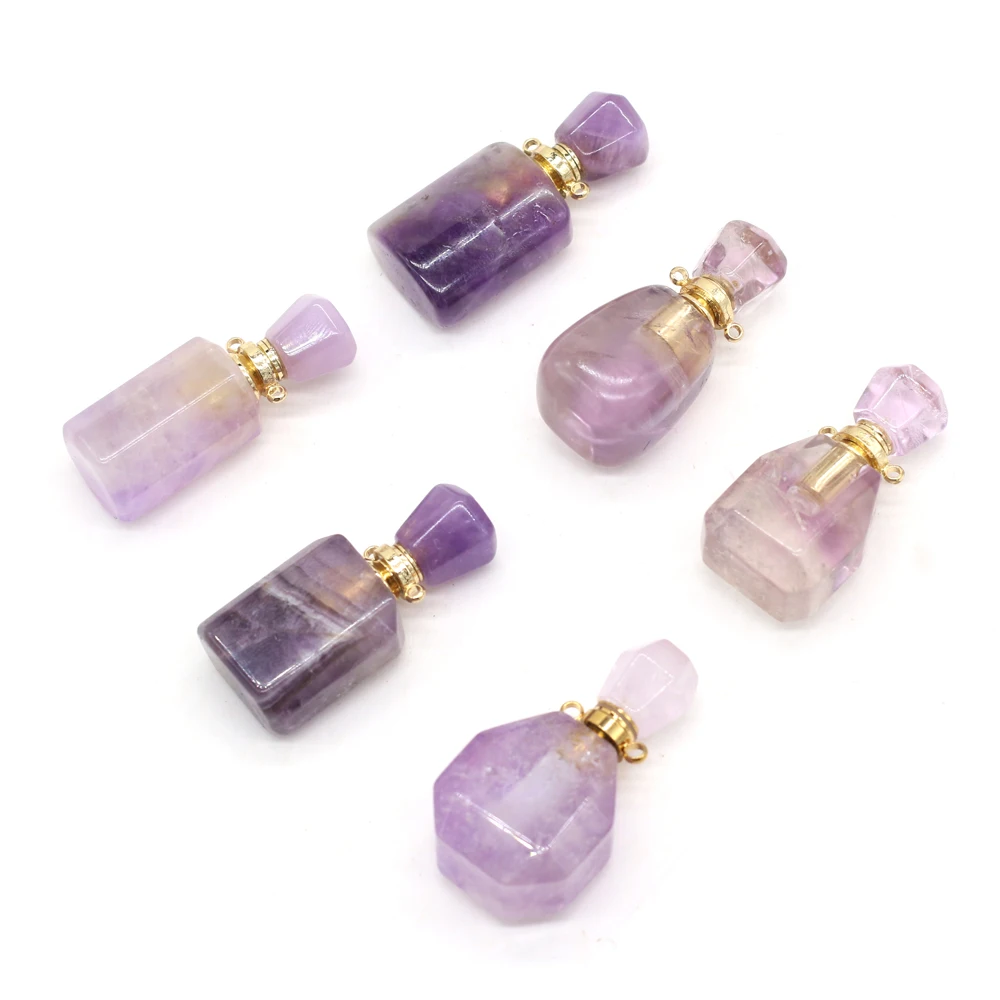 

Natural Stone Gem Amethyst Pendant Perfume Bottle Essential Oil Jewelry Accessories DIY Party Making Necklace Gift