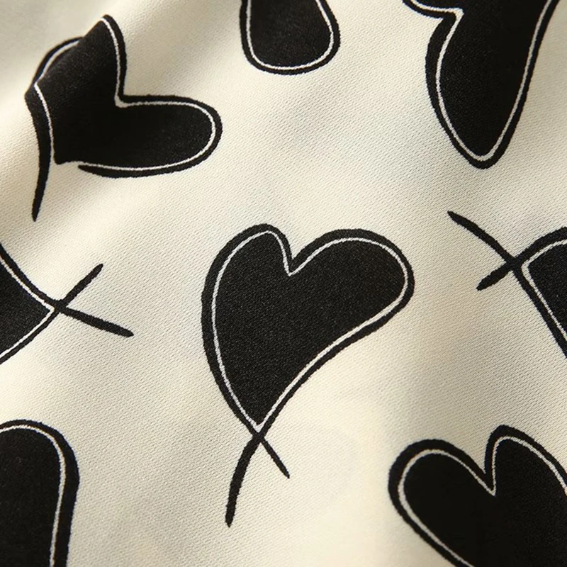 

TIGENA Chiffon Women Long Skirt 2021 Summer Cute Heart Pattern Print Aesthetic A Line High Waist Mid-length Skirt Female Black