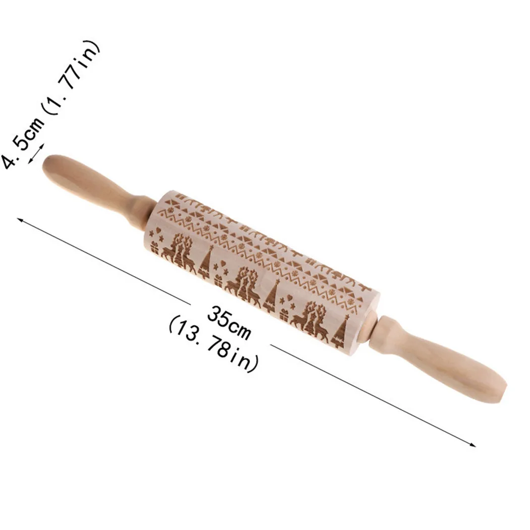 

1 Embossing Rolling Pin Wooden Carvings Embossing Elk Snowflake Christmas Tree Snowman Rolling Pin Cookies Crafts
