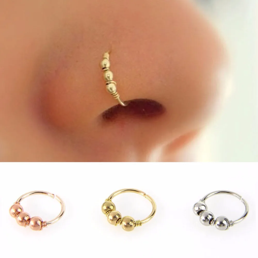 

1pc Round Beads Nose Ring Eyebrow Cartilage Tragus Septum Helix Lip Ear Cuff Nostril Hoop Ear Bone Nails Body Piercing Jewelry