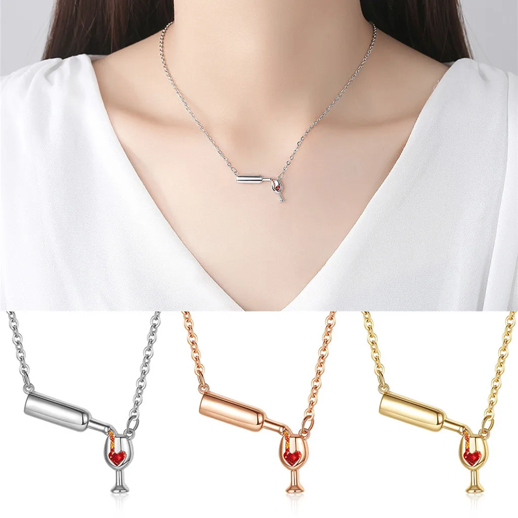Женское колье с эмалью кулон в виде сердца красной Подарочная цепочка 2019 #