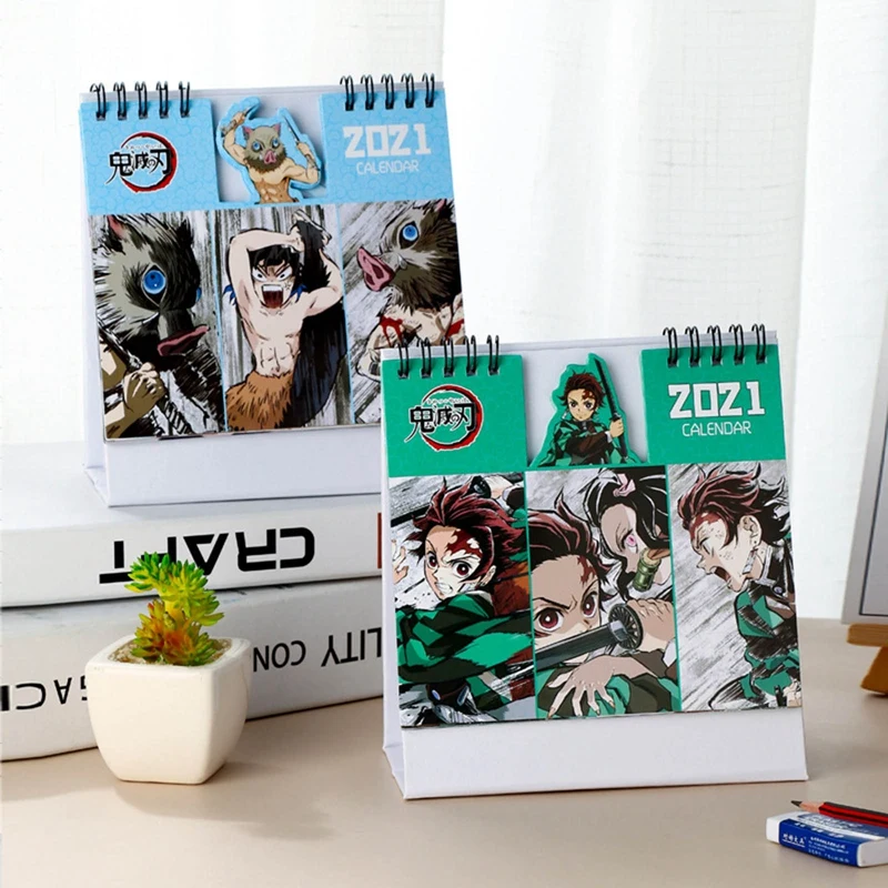 

2021 Anime Demon Slayer Kimetsu No Yaiba Desk Calendar Kamado Tanjirou Cartoon Figure Desk Calendars Daily Schedule Planner