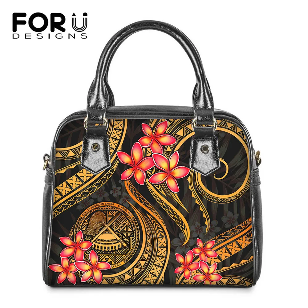 

FORUDESIGNS Luxury Pu Leather Shoulder Bag Womans Polynesian Tribe Plumeria Style Crossbody Bag Large Capacity Totes Sac A Main