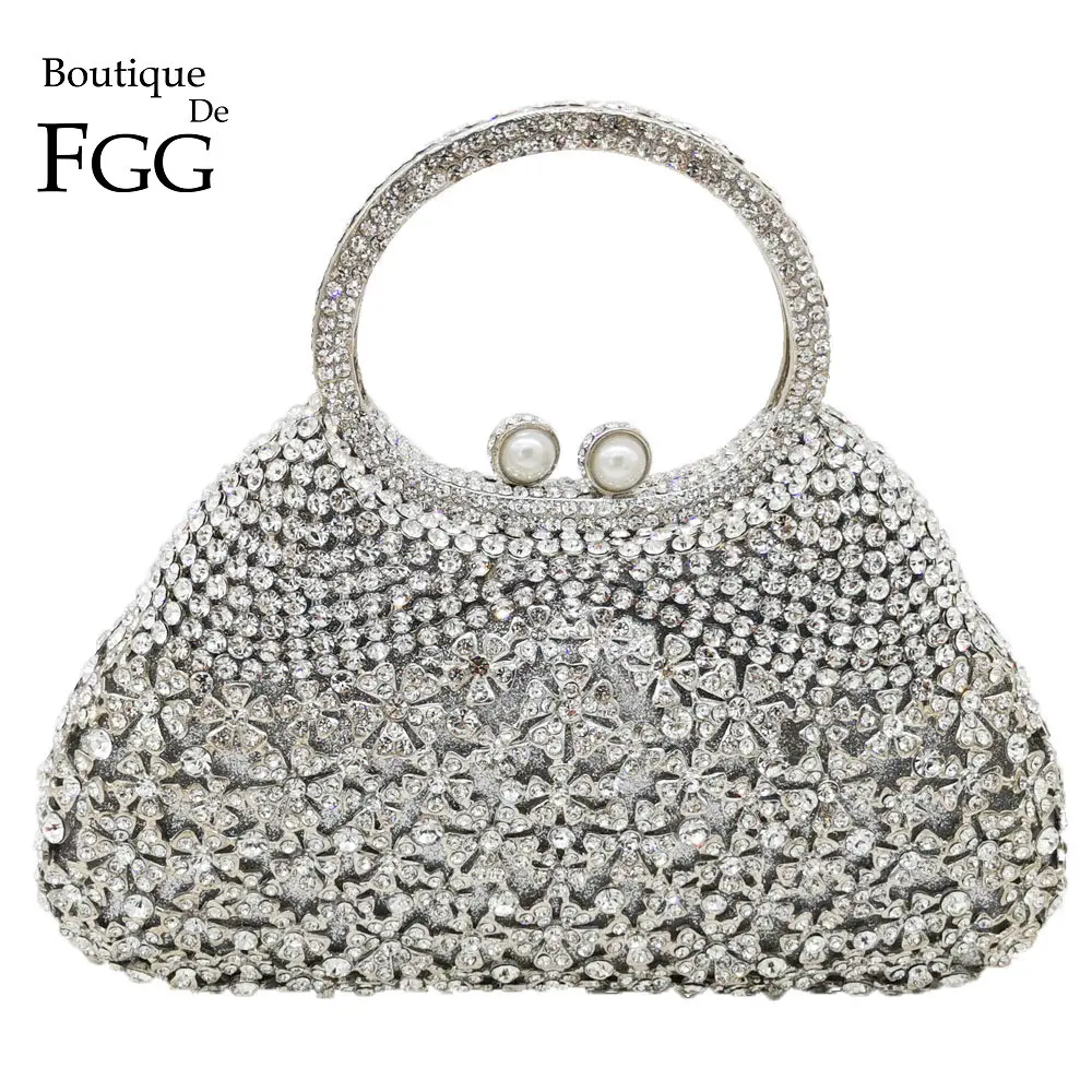 Женский клатч с кристаллами Boutique De FGG серебристая вечерняя сумочка-кошелек