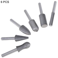 6pcslot 6mm rotary file cutter shank tungsten steel files cutter engraving grinding bit for rotary tools accessories