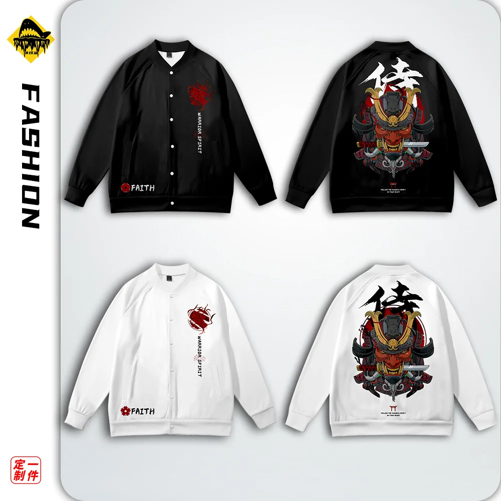 

Cartoon Guard Printed Black White Autumn Hip Hop Jackets Couple Men Women Harajuku Fashion Baseball Coats Oversize 6XL