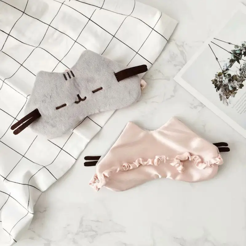 Милая мультяшная плюшевая маска для сна с вышивкой Серого Кота атласная