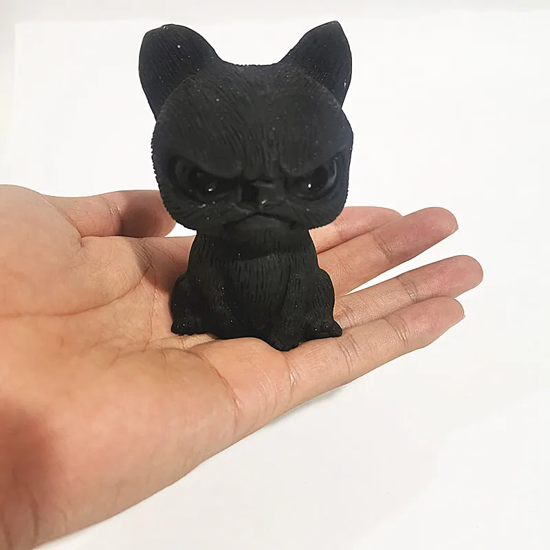 Высококачественная натуральная фигурка Angry dog ремесло резной черный обсидиан