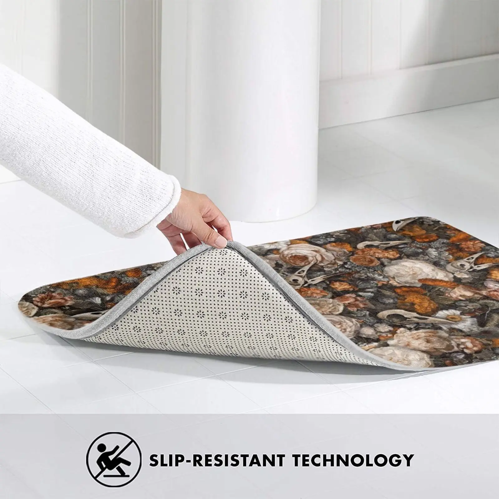 

Baroque Macabre Mat Rug Carpet Anti-Slip Floor Mats Bedroom Skull Bird Baroque Floral Golden Vintage Flower Halloween Rose Bird