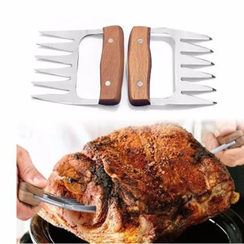 

Измельчитель мяса из нержавеющей стали, вилки для мяса с деревянной ручкой, лучшие Когти для мяса, измельчитель, ручка для поднятия мяса, кух...