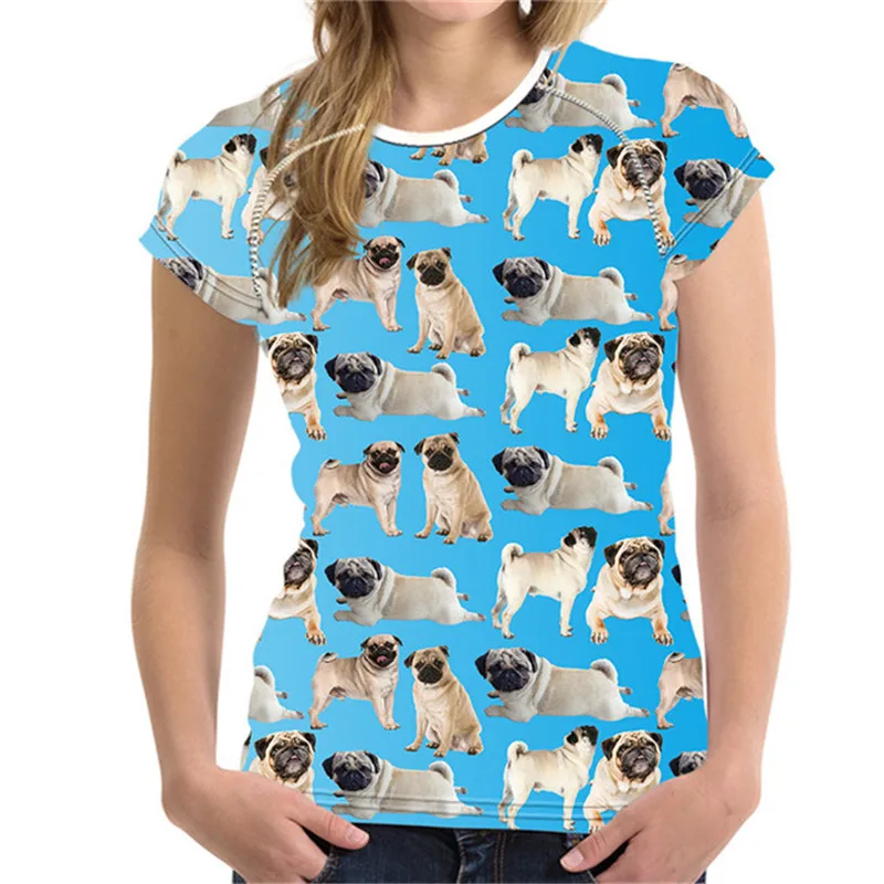 Футболка FORUDESIGNS в стиле Харадзюку с изображением мопса и собаки женские футболки