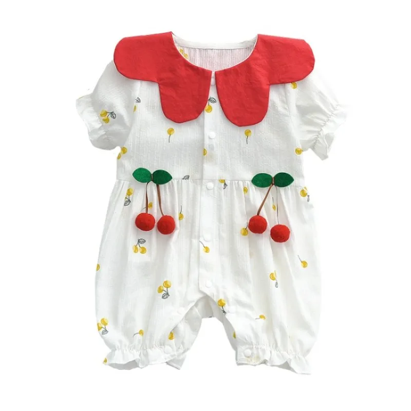 Летняя одежда для новорожденных девочек комбинезон с коротким рукавом и принтом