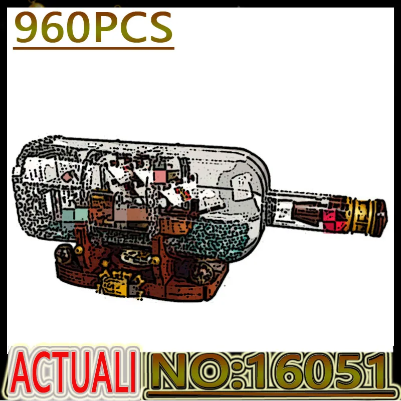 

Горячая идея корабль в бутылке, строительные блоки, кирпичные игрушки "Сделай своими руками" 21313 Коллекционная Дисплей комплект модель кора...