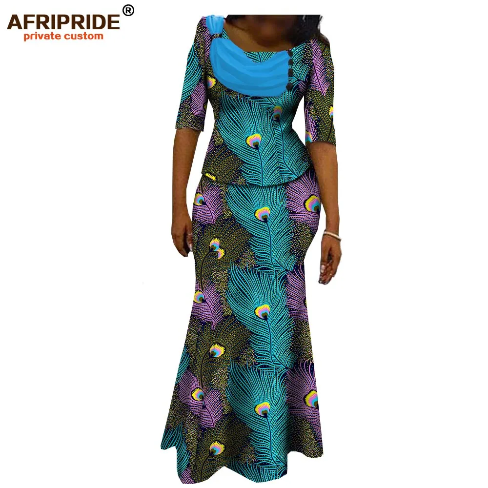 Afripride африканская юбка костюм для женщин сделанный на заказ короткий рукав топ+ юбка в пол женский хлопковый костюм A722632
