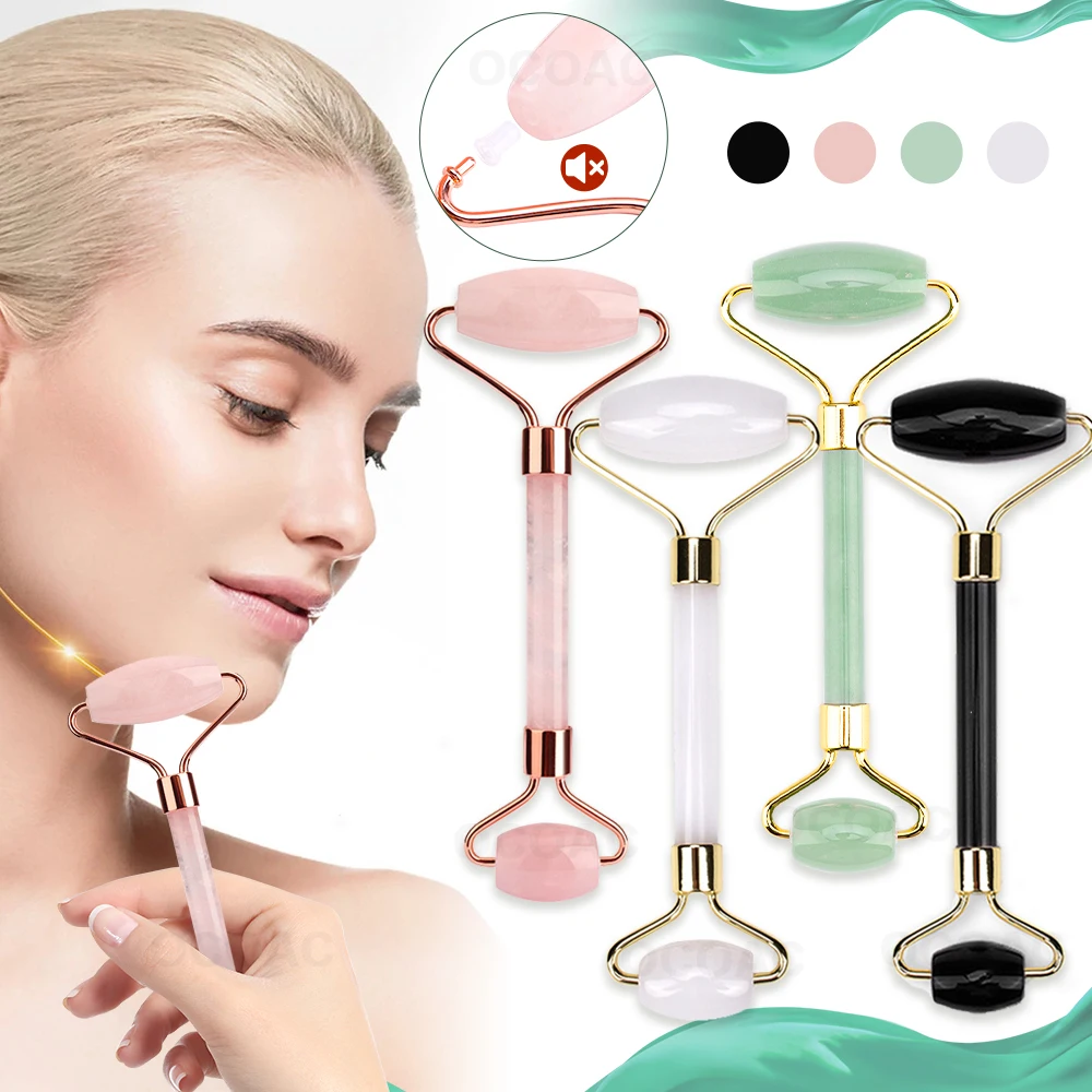 

Jade Stone Rollers Massager For Face Pink Rose Quartz Natural Stone Slimming Chin Lift Up Facial Facial Beauty Roller Skin Care