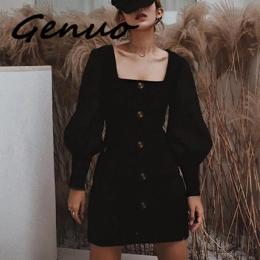 Женское облегающее платье Genuo черное повседневное Клубное с длинным рукавом