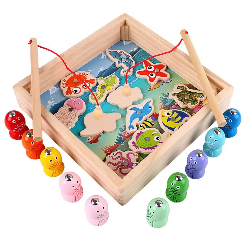 

Children's Wooden Magnetic Games Fishing Games Kids 3d Fish Baby Outdoor Early Education Puzzle Catch Bug Baby Gifts