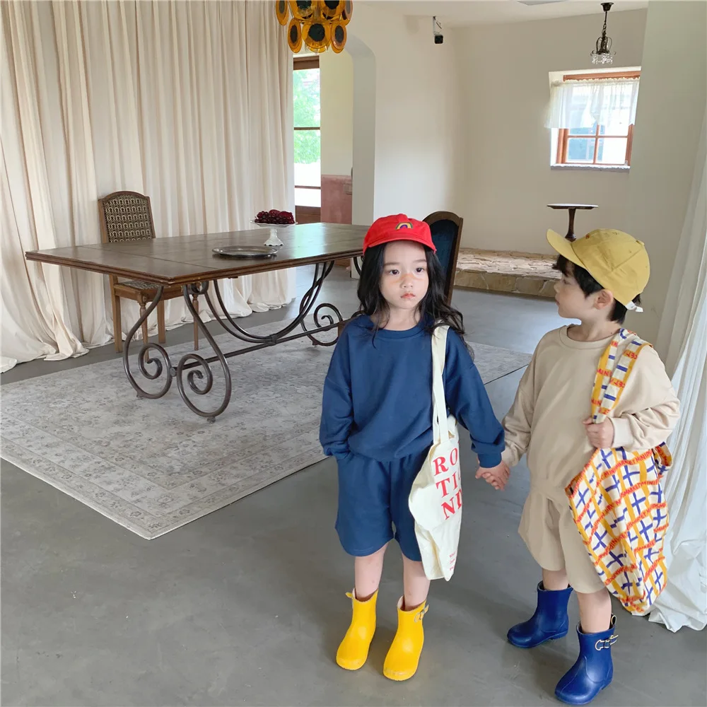 

Children's Set 2021 Autumn New Korean Version of The Male and Girl Smiley Face Set Children's Long-sleeved Top and Shorts Set