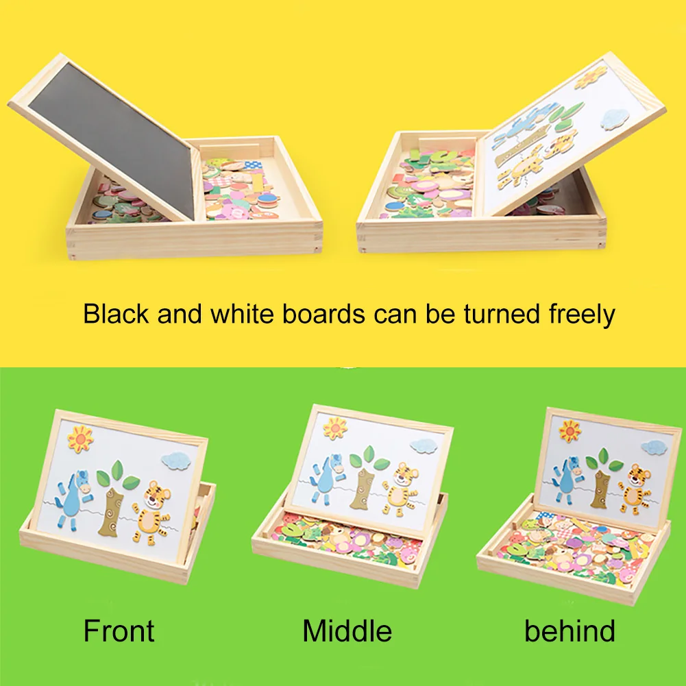 Learning Sketchpad Wooden Jigsaw Drawing Toy Set Magnetic Board Kids Educational Children Double Face Easel Gift Games Writing | Игрушки и
