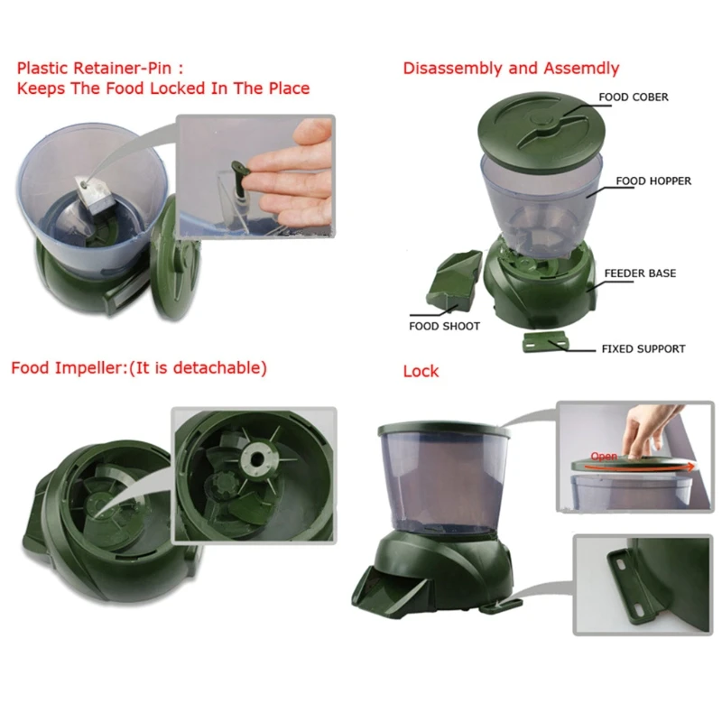 

Automatic large-capacity feeding device regularly.Fish food storage dispenser.fi