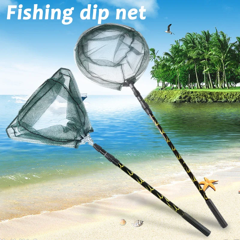 

Wholesale Fishing Hand Net Retractable Telescopic Landing Net Aluminum Alloy Pole Foldable Brail Portable Triangle/Round