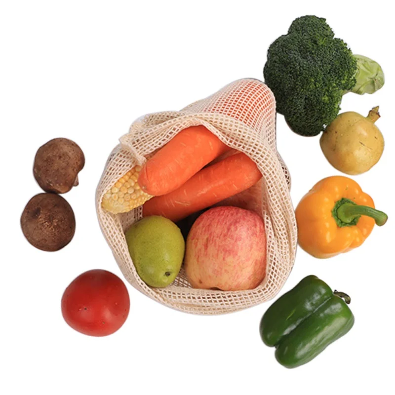 Reusable Cotton Vegetable Kitchen Bag Household Fruit And Storage Net Machine Washable Lanyard | Дом и сад