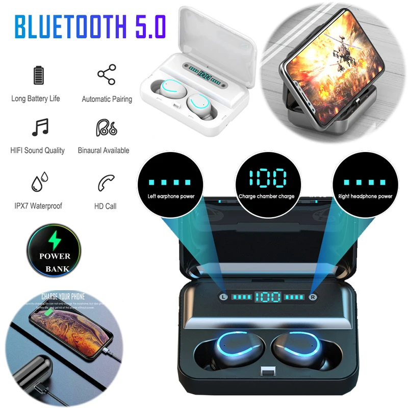 TWS беспроводные Bluetooth наушники с внешним аккумулятором умный сенсорный дисплей