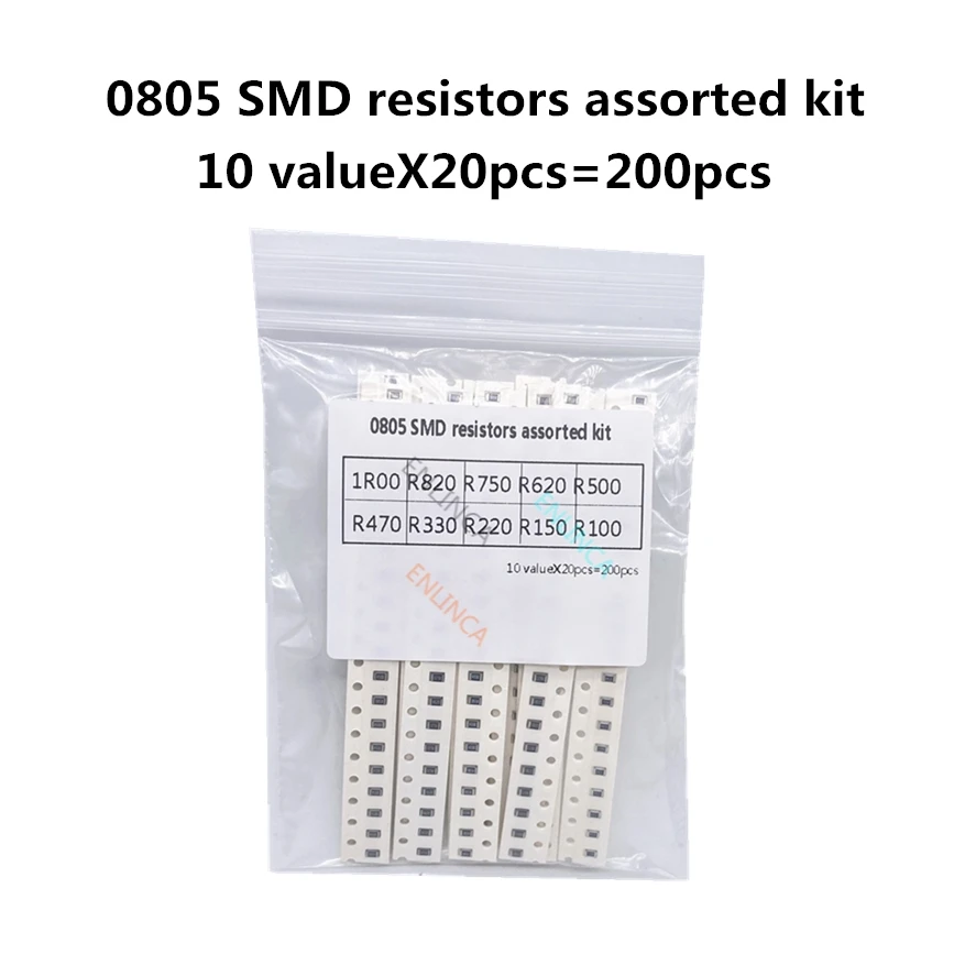 Набор резисторов SMD 200 1% 0805 шт. 10 значений 20 = 1R00 R820 R750 R620 R500 R470 R330 R220 R150 R100 |