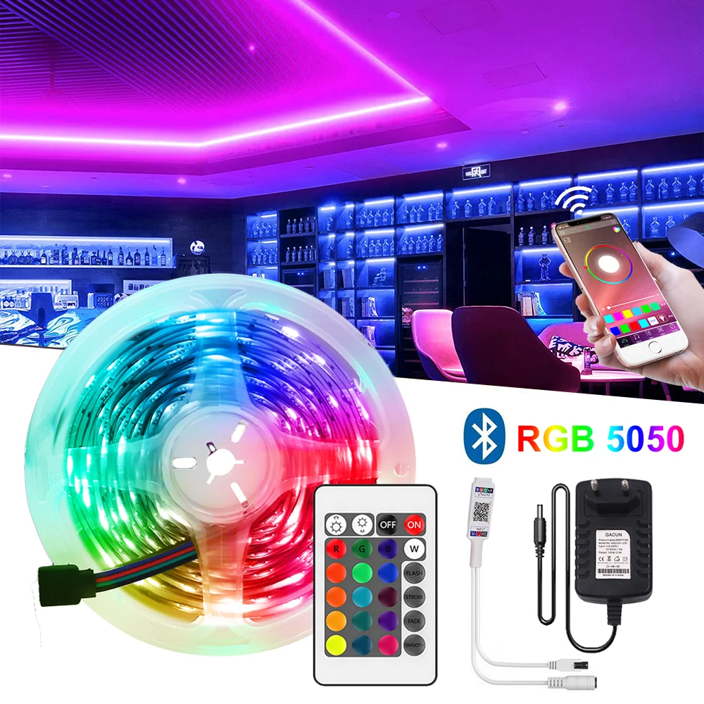 

RGB LED Strip 5050 Bluetooth APP Control Flexible Ribbon 5m 10m 15m 20m Waterproof RGB LED Light Tape Diode 12V EU UK US AU Kit