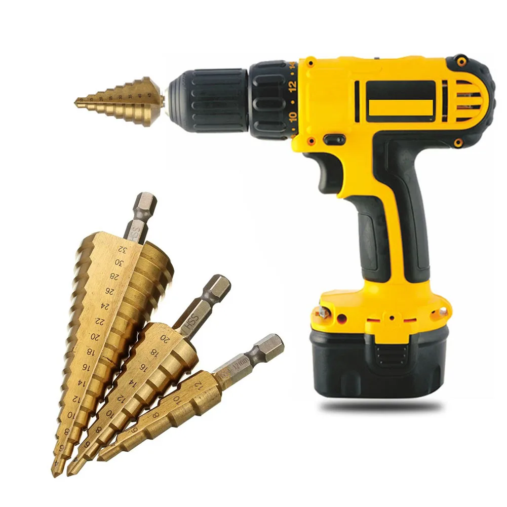 Набор металлических конусных сверл 3шт. Сверло с титаническим покрытием 4 12/20/32