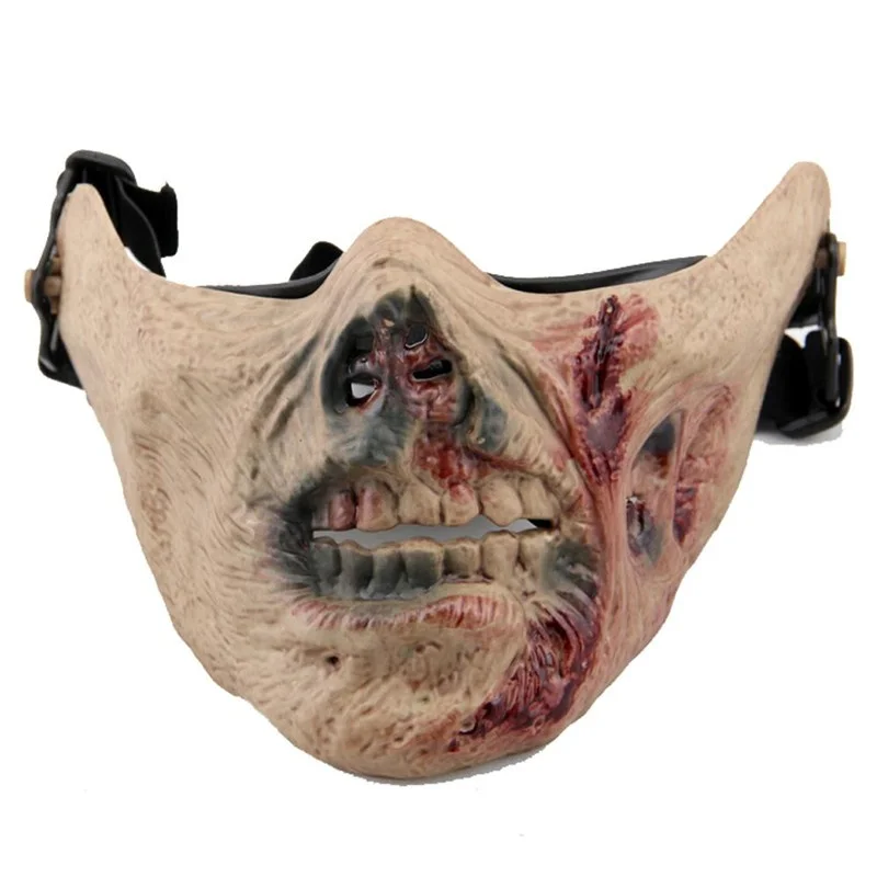 Тактические пейнтбольные маски с черепом зомби для страйкбола, полулицевая Военная армейская маска для военных игр, охоты, ужасов, страшная...
