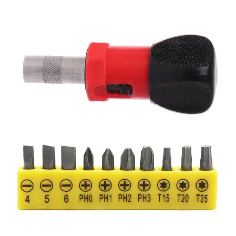 

10 Pcs Screwdriver Bits 1 Pcs Ratchet Screwdriver Handle Set 6.35mm Socket For Electric Drill Tools Accessories