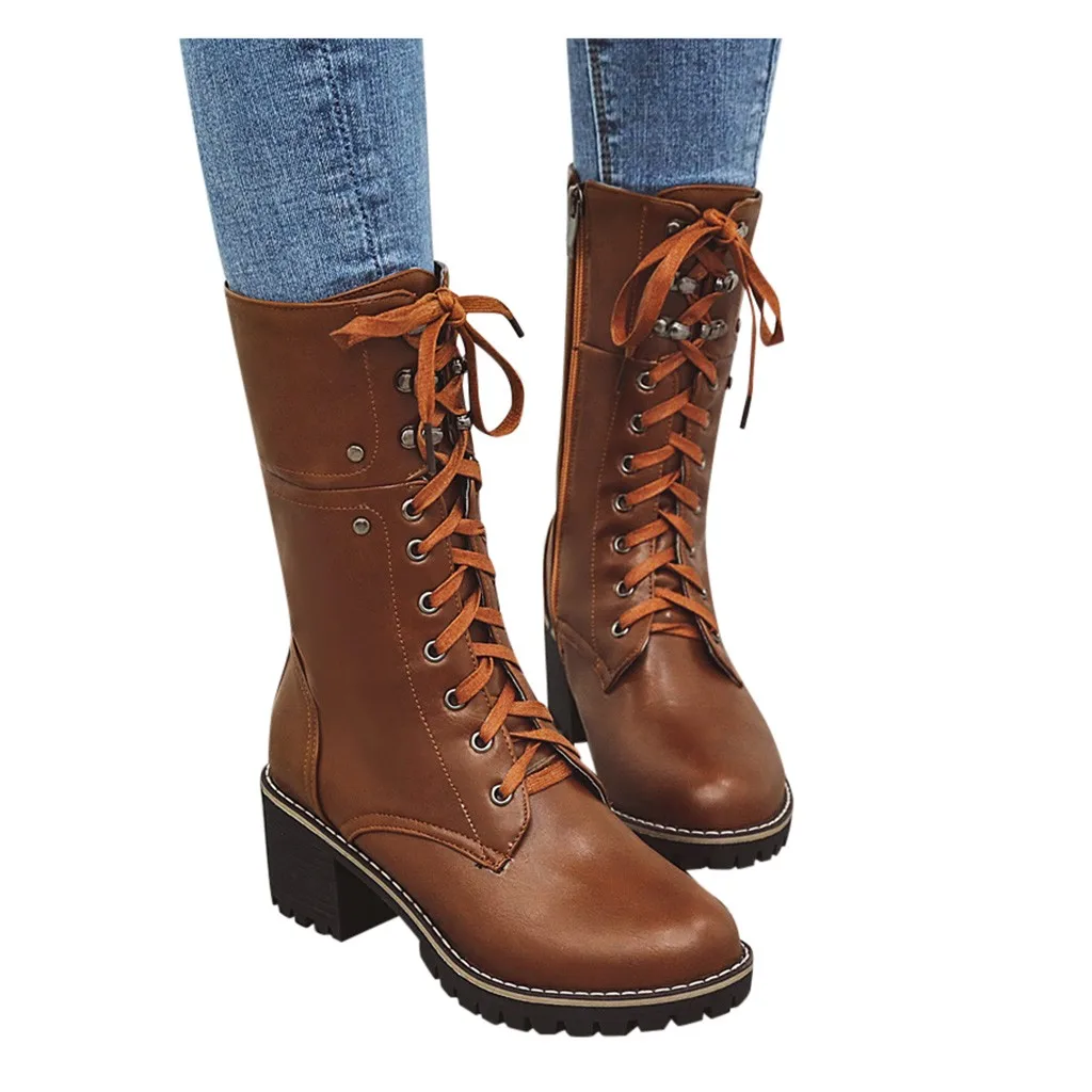 Женские коричневые высокие ботинки на шнуровке женские ботильоны до середины