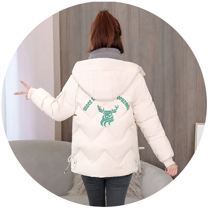 Korean cotton-padded jacket ladies printed parka women's short hooded coats loose thick warm winter down cotton outerwear KW15 | Женская