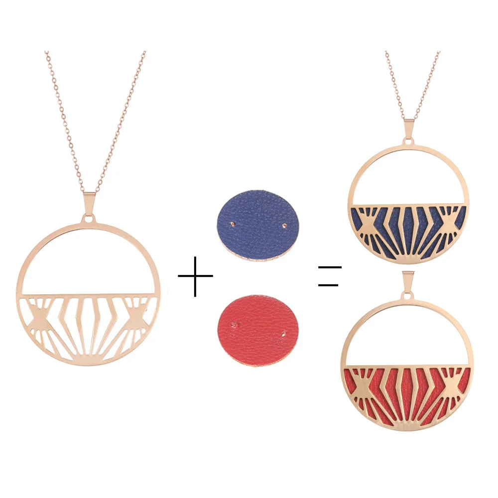 Кремо ожерелье с подвеской для женщин Двусторонний кожаный Femme розовое золото