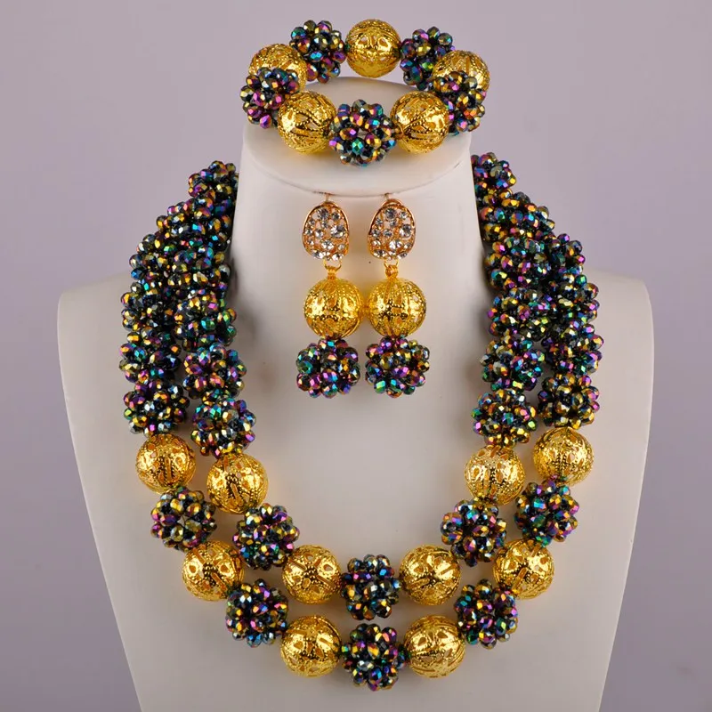 

Multicolors Plated African Beads Jewelry Set Ball Nigerian Necklace